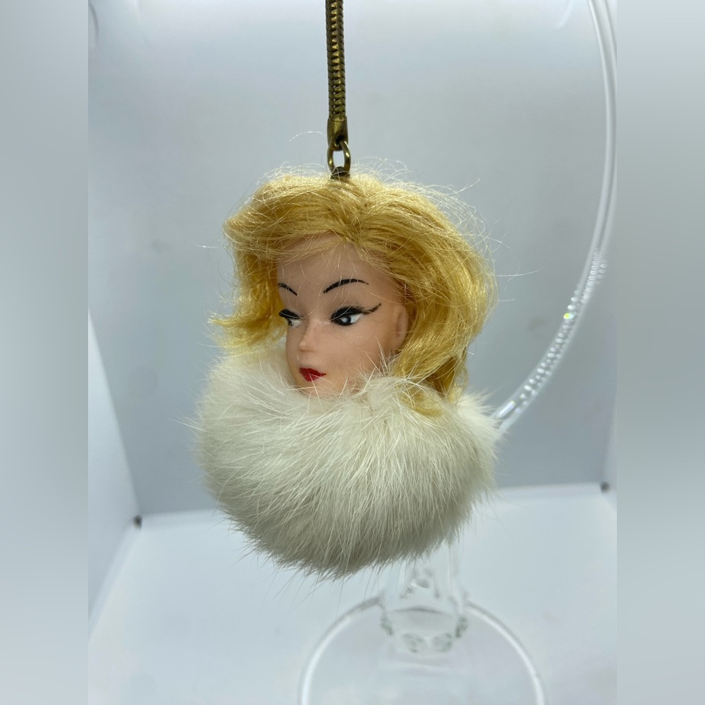 Vintage Barbie Doll Head Only Keychain Real Rabbit Tail Fur Blonde Wendy Clone - Picture 2 of 11